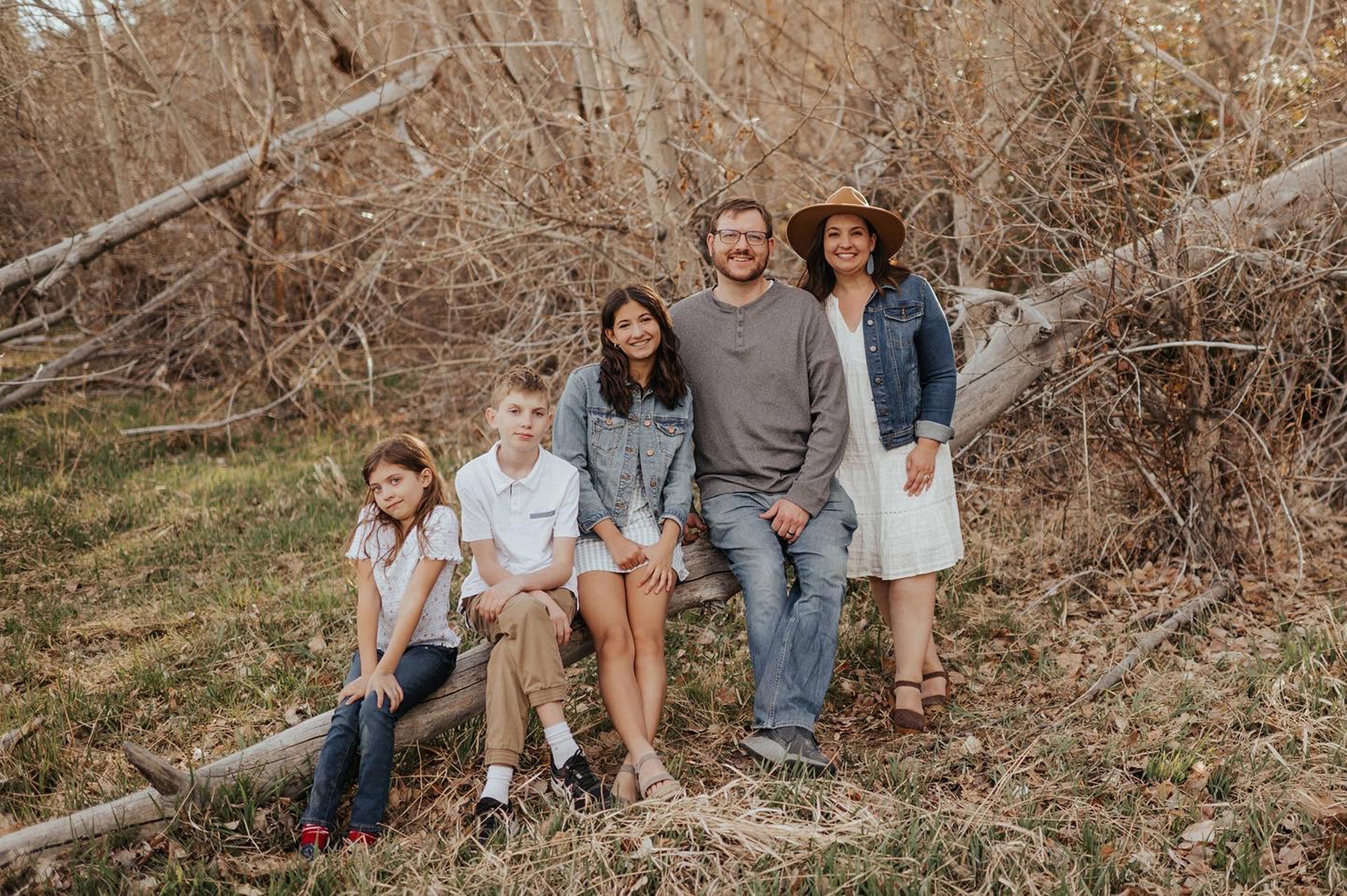 Christine Hull with her family in Verdi, Nevada for a family photo (husband, Will, oldest daughter Ainsleigh, son, Nolan, and youngest daughter, Delaney).