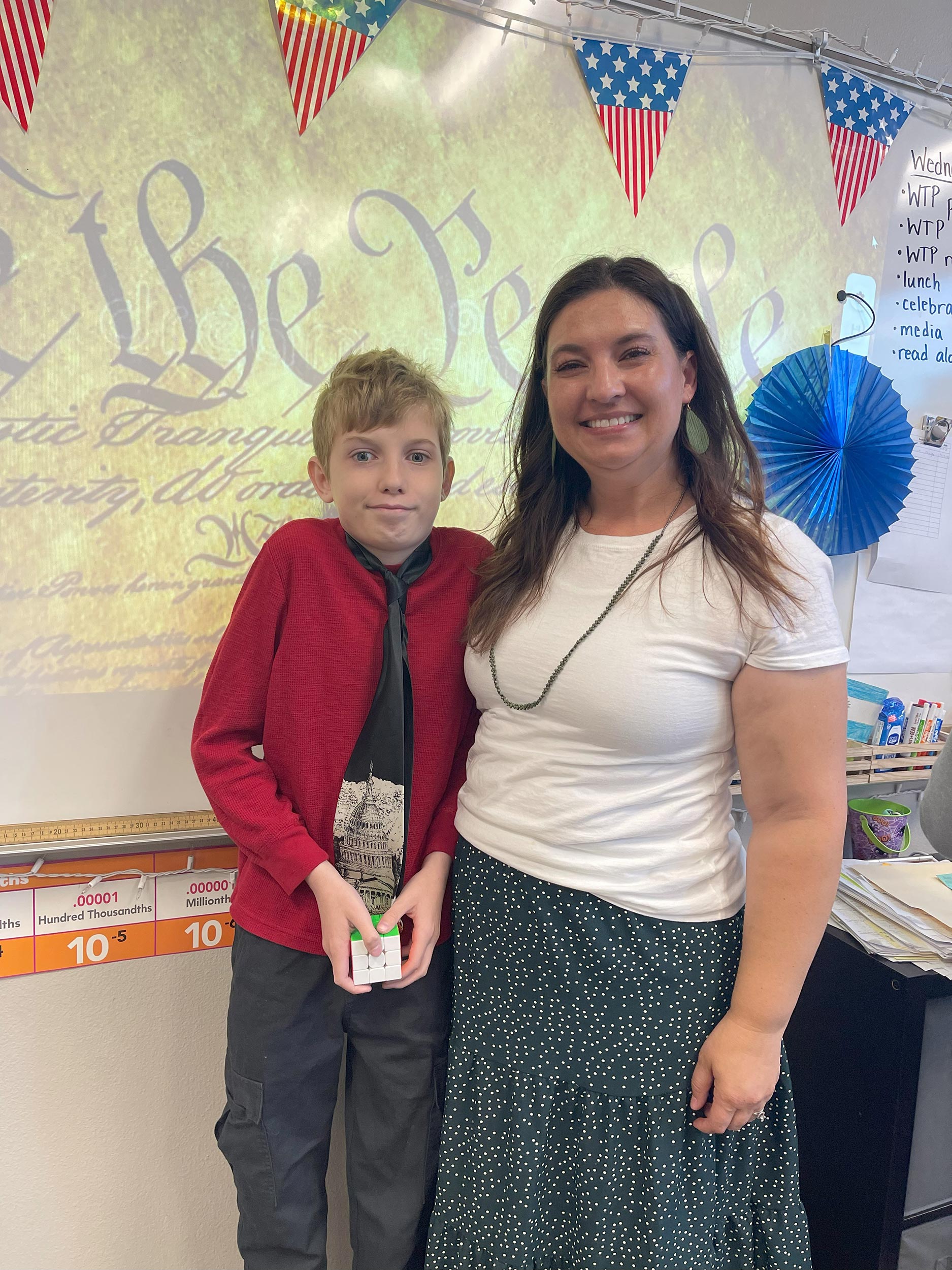 Christine Hull and her son, Nolan, at Doral Academy participating in the We The People: The Citizen and the Constitution program