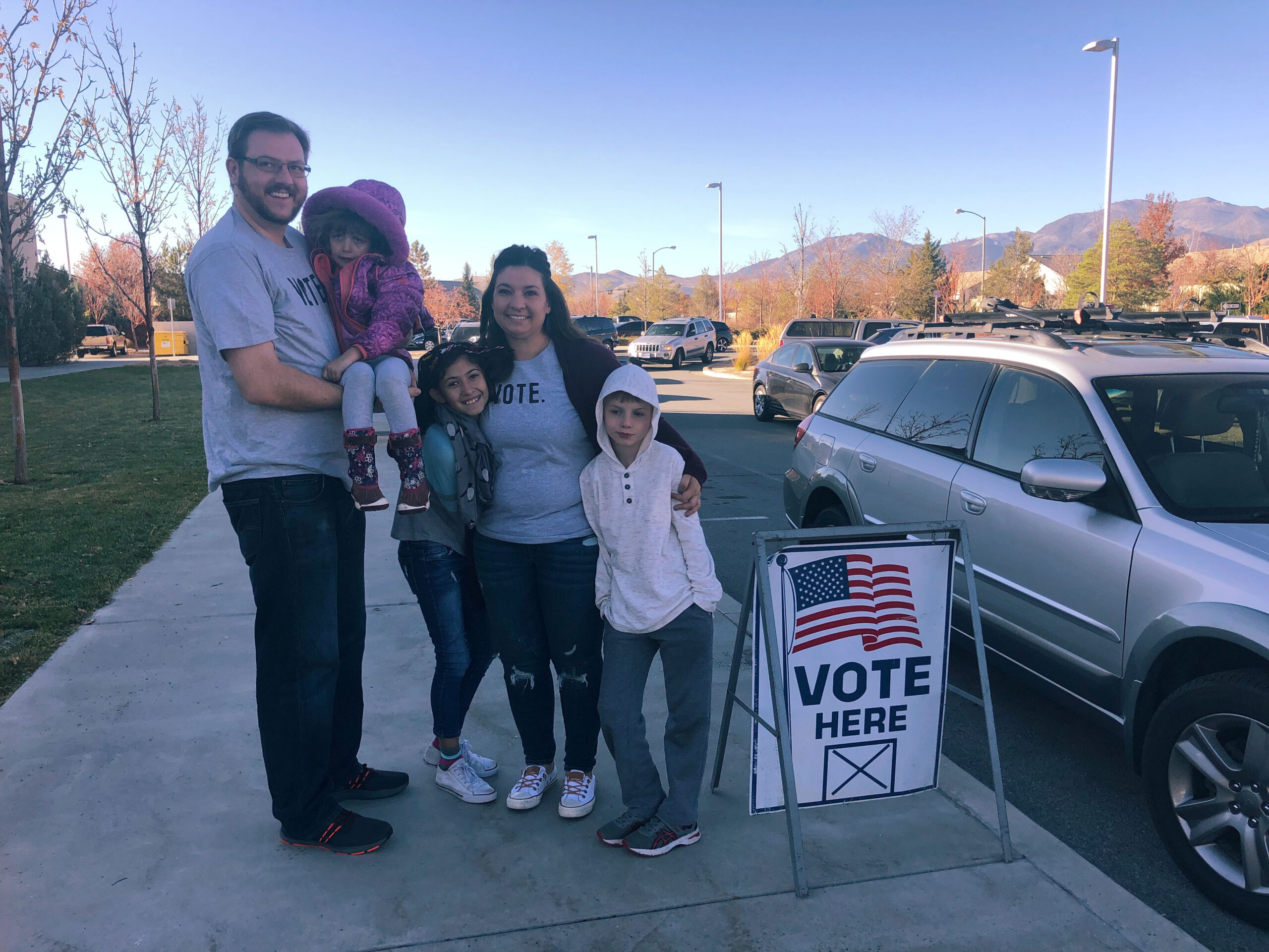 Christine Hull with her family. Husband, Will, oldest daughter, Ainsleigh, son, Nolan, and youngest daughter, Delaney on Election Day.